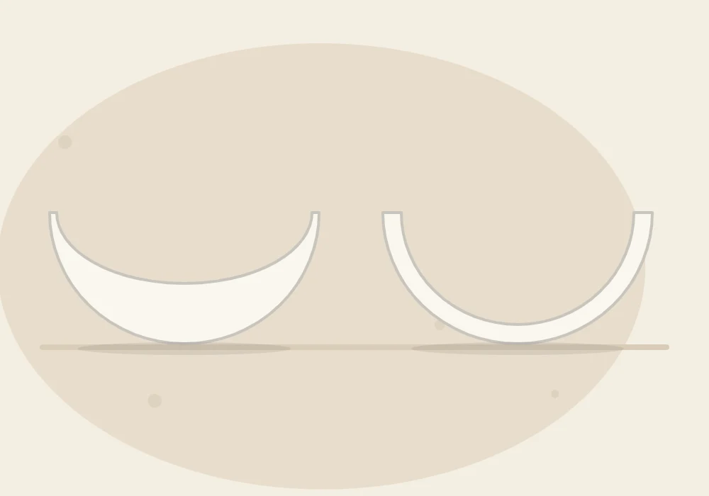 Side view cross-sections of two clay dishes: one with uneven walls, thick at the base and thin at the rim, and one with even walls throughout